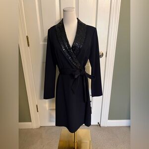 Adrianna Papell Sequin Collar Tuxedo Dress in Midnight Size 6 NWT